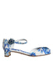 Dolce & Gabbana White Blue Majolica Print Ankle Strap Sandals Shoes