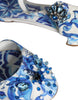 Dolce & Gabbana White Blue Majolica Print Ankle Strap Sandals Shoes