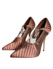 Dolce & Gabbana Brown Mesh Viscose Ankle Strap Pumps Shoes