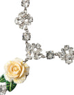 Dolce & Gabbana Silver Brass Clear Crystal Roses Pendants Necklace
