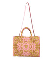Versace Pink Printed Large Fabric Leather Shopping Tote Bag