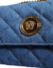 Versace Blue Quilted Denim Leather Crossbody Shoulder Bag