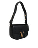 Versace Black Grainy Calf Leather Logo Crossbody Shoulder Bag