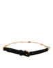Dolce & Gabbana Black Leather Gold Brass Crystal Chain Waist Belt