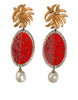 Dolce & Gabbana Red Watermelon Gold Brass Crystal Clip Dangling Earrings