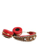 Dolce & Gabbana Red Nappa Leather Floral Crystal Headphone