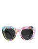 Dolce & Gabbana Multicolor Wood Crystal Brass Frame Floral Hand Paint Sunglasses