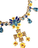 Dolce & Gabbana Gold Brass Chain Floral Crystal Cross Pendant Necklace