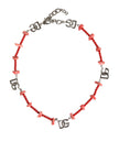 Dolce & Gabbana Silver Tone Brass Beaded Resin DG Logo Chain Necklace