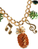 Dolce & Gabbana Gold Tone Brass Chain Pineapple Crystal Musical Necklace