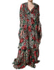 Dolce & Gabbana Brown Leopard Red Roses Silk Long Gown Dress