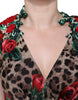 Dolce & Gabbana Brown Leopard Red Roses Silk Long Gown Dress