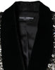 Dolce & Gabbana Black Jacquard Crystal Floral Jacket Blazer