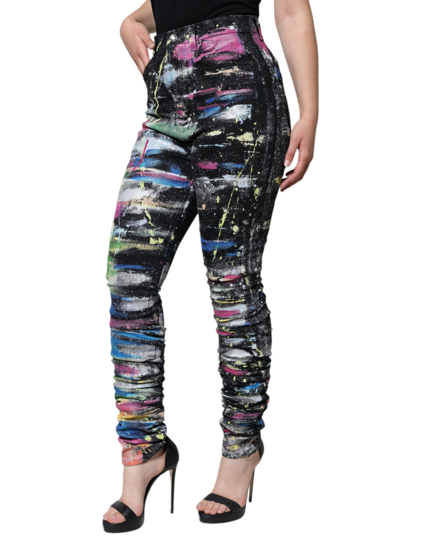 Dolce & Gabbana Multicolor Splatter Paint Cotton Skinny Denim Jeans