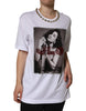 Dolce & Gabbana White Crystal Neckline Embellished Printed T-shirt