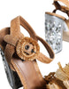 Dolce & Gabbana Brown Raffia Ankle Strap Crystal Sandals Shoes
