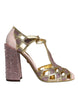 Dolce & Gabbana Pink Strass Crystals T-strap Sandals Shoes