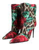 Dolce & Gabbana Multicolor Leopard Rose Mid Calf Boots Shoes
