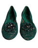 Dolce & Gabbana Green Lace Crystal Ballet Flats Loafers Shoes