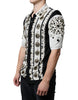 Dolce & Gabbana White Black Silk Studded Stone Crystal Shirt