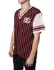 Dolce & Gabbana Maroon Stripes Cotton Logo V-neck T-shirt