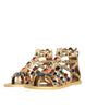 Dolce & Gabbana Gold Leather Crystal Gladiator Sandals Flats Shoes