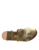 Dolce & Gabbana Gold Leather Crystal Gladiator Sandals Flats Shoes