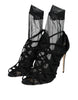 Dolce & Gabbana Black Tulle Stretch Heels Sandals Shoes