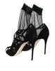 Dolce & Gabbana Black Tulle Stretch Heels Sandals Shoes