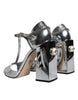 Dolce & Gabbana Silver Leather T-strap Heels Sandals Shoes