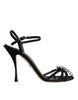 Dolce & Gabbana Black Leather Crystal Bow Heels Sandals Shoes