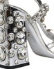 Dolce & Gabbana Silver Leather T-strap Crystal Sandals Shoes
