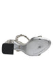 Dolce & Gabbana Silver Leather T-strap Crystal Sandals Shoes