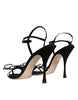 Dolce & Gabbana Black Leather Crystal Bow Heels Sandals Shoes