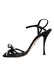 Dolce & Gabbana Black Leather Crystal Bow Heels Sandals Shoes