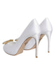 Dolce & Gabbana White Crystals Peep Toe Satin Pumps Shoes