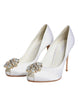 Dolce & Gabbana White Crystals Peep Toe Satin Pumps Shoes