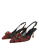 Dolce & Gabbana Black Red Floral Crystal Heel Slingback Shoes