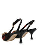 Dolce & Gabbana Black Red Floral Crystal Heel Slingback Shoes