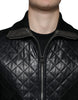 Dolce & Gabbana Black Calf Leather Quilted Full Zip Jacket