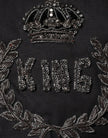 Dolce & Gabbana Black King Crown Embroidered GOLD Dress Shirt