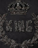 Dolce & Gabbana Black King Crown Embroidered GOLD Dress Shirt