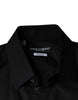 Dolce & Gabbana Black Cotton Stretch Dress GOLD Formal Shirt