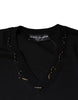 Dolce & Gabbana Black Embellished V-neck Pullover Sweater