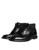 Dolce & Gabbana Black Leather Men Short Boots Lace Up Shoes