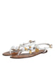 Dolce & Gabbana White Leather Coins Flip Flops Sandals Shoes