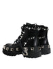 Dolce & Gabbana Black Leather Studded Trekking Boots Shoes