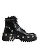 Dolce & Gabbana Black Leather Studded Trekking Boots Shoes