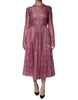 Dolce & Gabbana Fuchsia Floral Lace Long Sleeve Maxi Dress