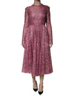 Dolce & Gabbana Fuchsia Floral Lace Long Sleeve Maxi Dress
